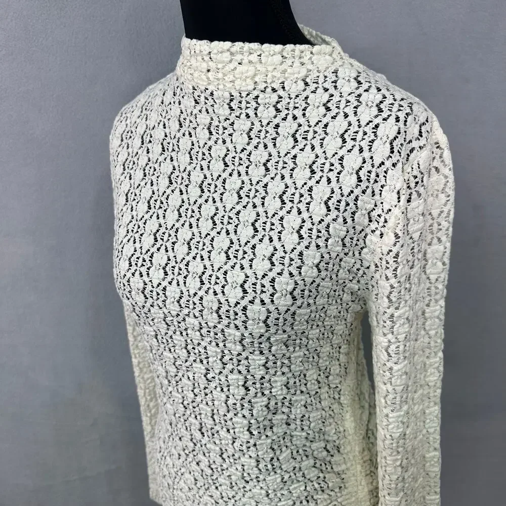 NWT Anthropologie Ivory Smocked Lace Sheer Mock Neck Long Sleeve Top Size M - Picture 5 of 13
